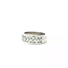 14k White Gold 1.00ct F VS2 (14) Round Diamond (2) Rows 7mm Right Hand Anniversary Ring