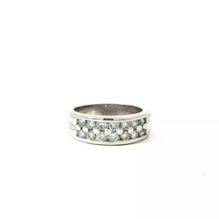 14k White Gold 1.00ct F VS2 (14) Round Diamond (2) Rows 7mm Right Hand Anniversary Ring
