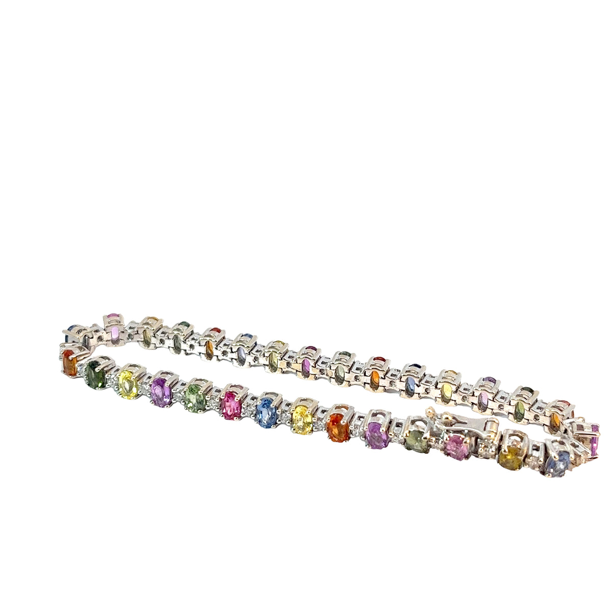 Ladies 18k White Gold Multi Colored Sapphire and Diamond Bracelet