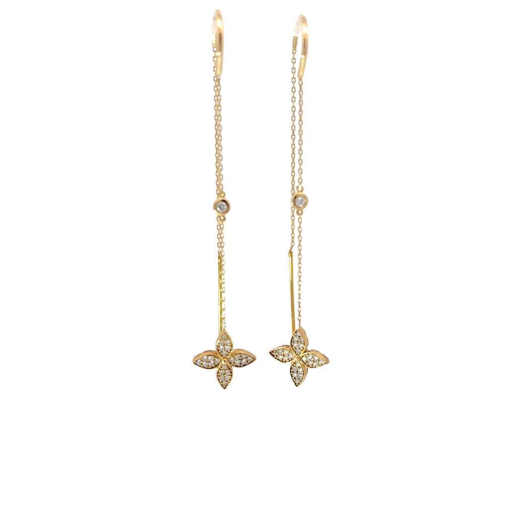 14k Yellow Gold .50ct G VS2 Round Diamond Clover Dangle Earrings