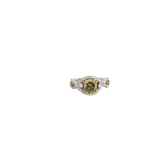 18k White Gold 1.96ct Vs2 Natural Fancy Dark Brown-Greenish Yellow  Cushion Shaped and .95ct F VS2 Round Diamond the Halo and along the Band Engagement Ring Certified by GIA #1196234390