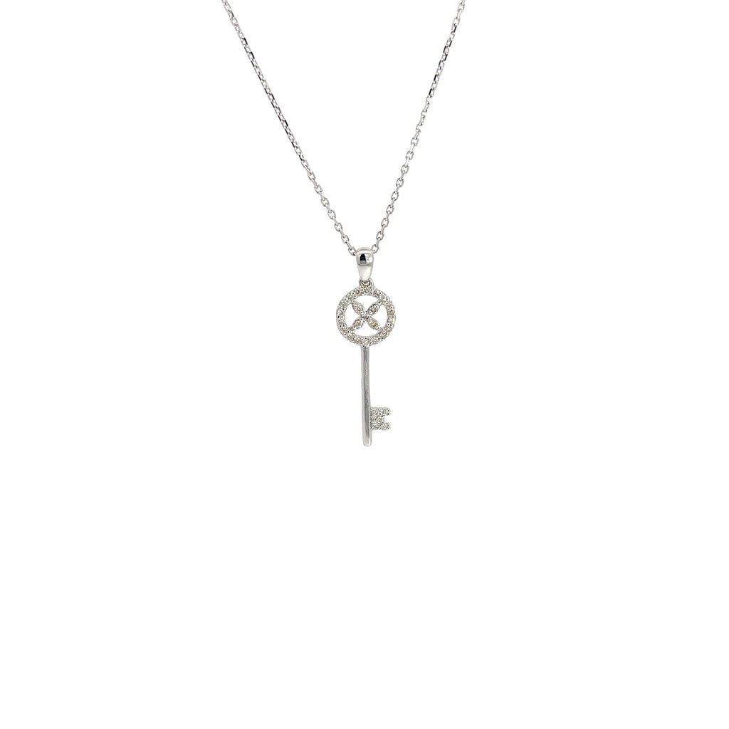 14k White Gold .20ct  G VS2 Round Diamond Key Pendant