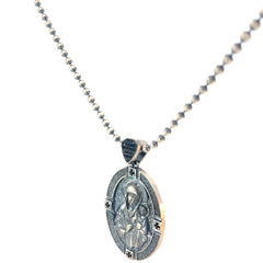 Sterling Silver 29.8 gram Beaded Necklace/ Mother of Perpethal with Black Onyx Pendant