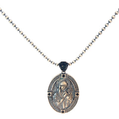 Sterling Silver 29.8 gram Beaded Necklace/ Mother of Perpethal with Black Onyx Pendant