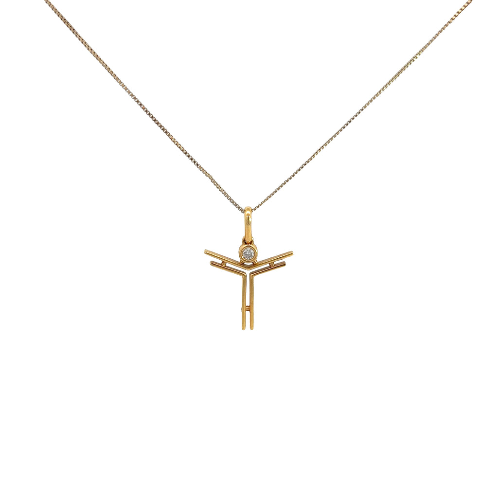 18k Yellow Gold .08 G VS2 Round  Diamond Boy Cross Necklace