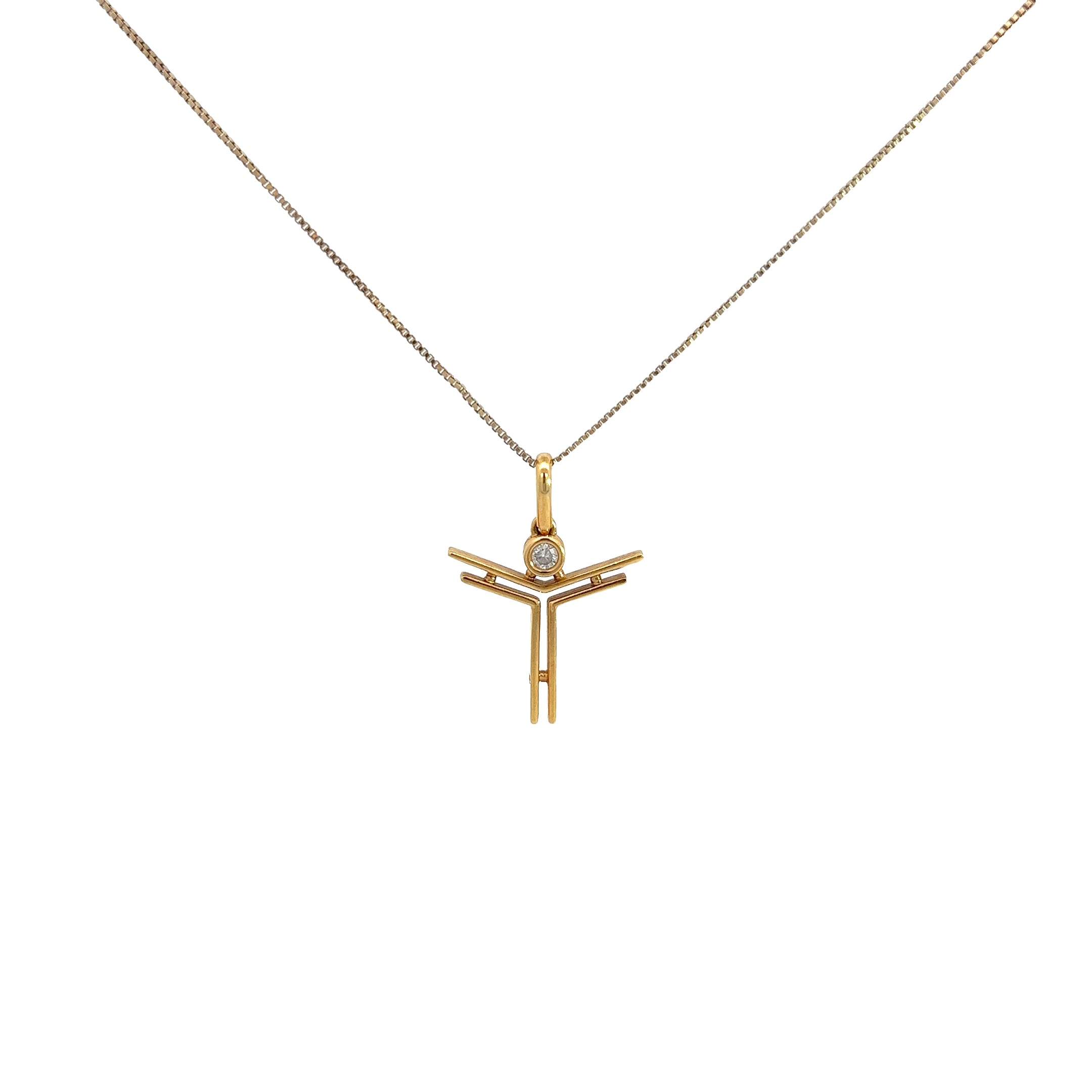 18k Yellow Gold .08 G VS2 Round  Diamond Boy Cross Necklace
