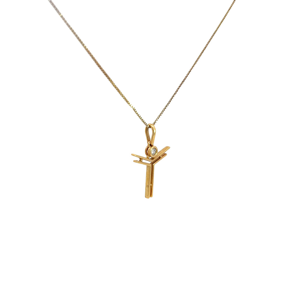 18k Yellow Gold .08 G VS2 Round  Diamond Boy Cross Necklace
