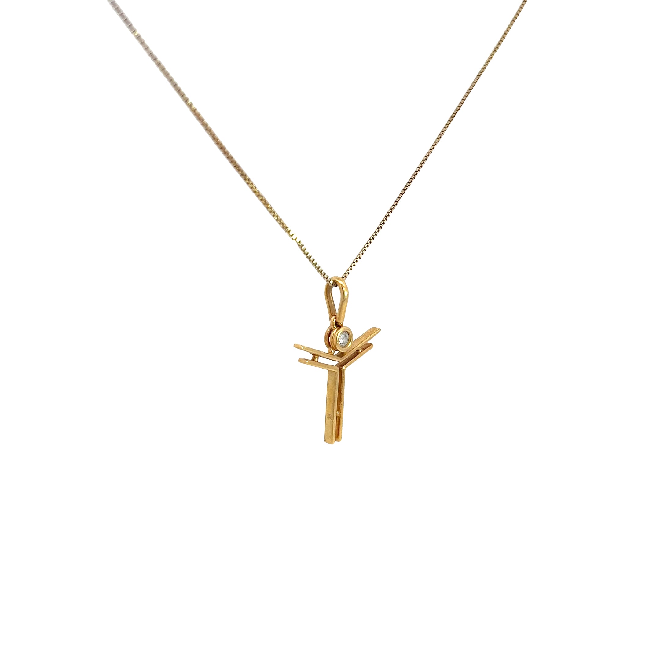18k Yellow Gold .08 G VS2 Round  Diamond Boy Cross Necklace