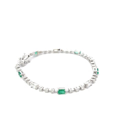 14k White Gold 1.35ct F VS2 Baguette and Round Diamond / .65ct Baguette Emerald Bracelet