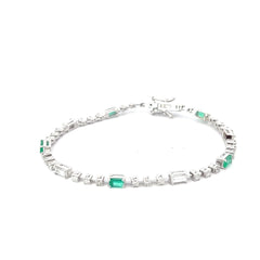 14k White Gold 1.35ct F VS2 Baguette and Round Diamond / .65ct Baguette Emerald Bracelet