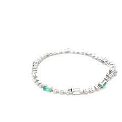 14k White Gold 1.35ct F VS2 Baguette and Round Diamond / .65ct Baguette Emerald Bracelet