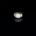 14k Yellow Gold 2.00ct Oval Opal/ .12ct Round Diamond and .10ct Round Rhodolite Garnet Ring