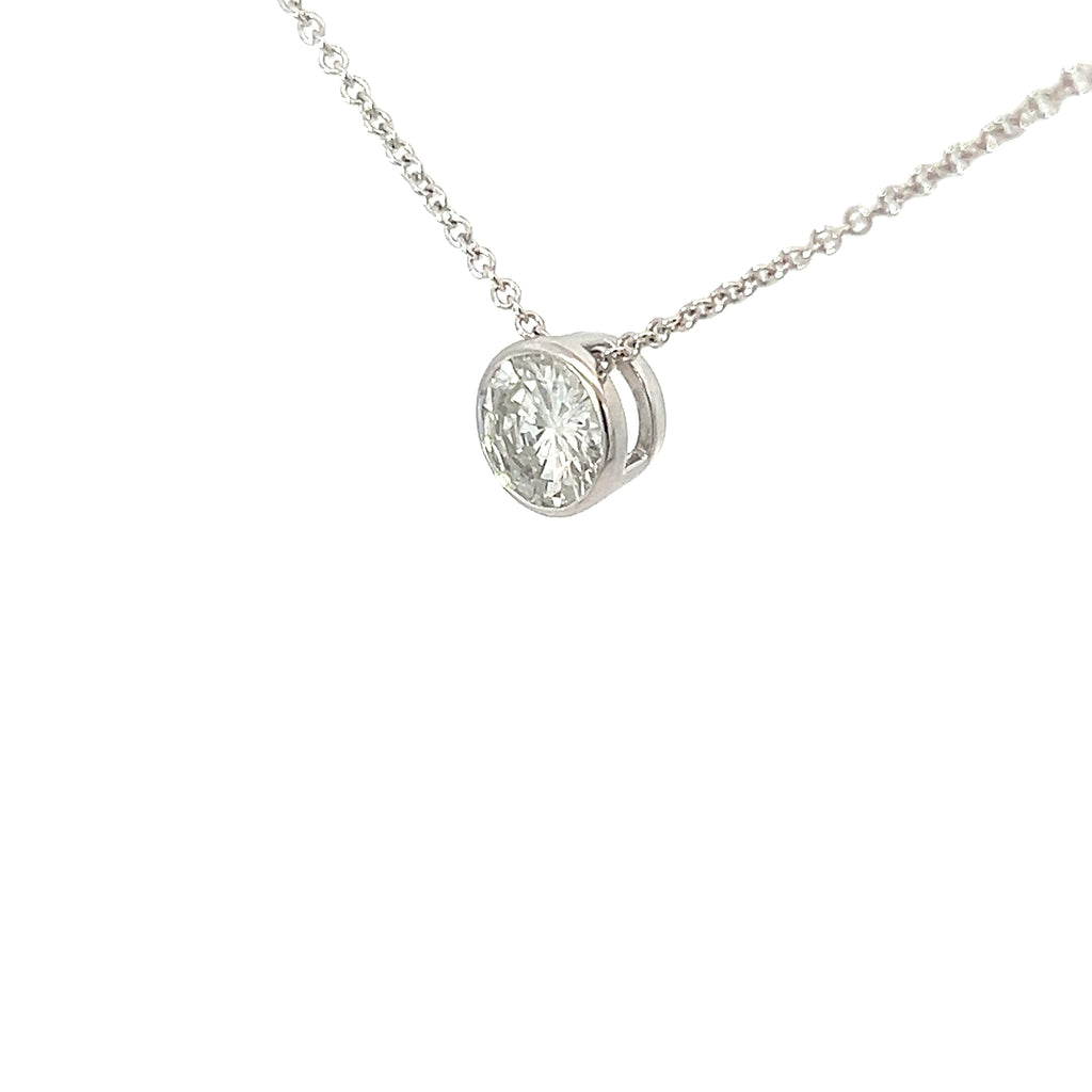14k White Gold 1.l00ct F SI1 Round Diamond Solitaire Necklace