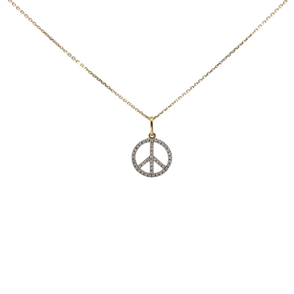 14k Yellow Gold .35ct H SI1 Round Diamond Peace Sign Necklace