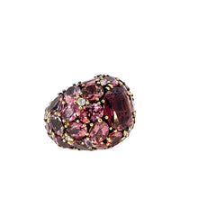 18k Yellow Gold 12.00ct Oval Shape Center Pink Tourmaline/ 30.00ct Oval Shape Pink Tourmalines Perfectly Matched Total Weight around and .62ct F SI1 Round Diamond Ring