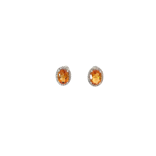 14k White Gold 2.00ct Oval Citrine with Halo Around .50ct G SI1 Round Diamond Earrings