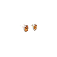 14k White Gold 2.00ct Oval Citrine with Halo around  .50ct G SI1 Round Diamond Earrings