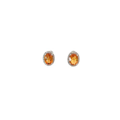 14k White Gold 2.00ct Oval Citrine with Halo around  .50ct G SI1 Round Diamond Earrings