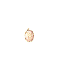 14k Yellow Gold Pink Coral Carved Cameo Flower Pendant