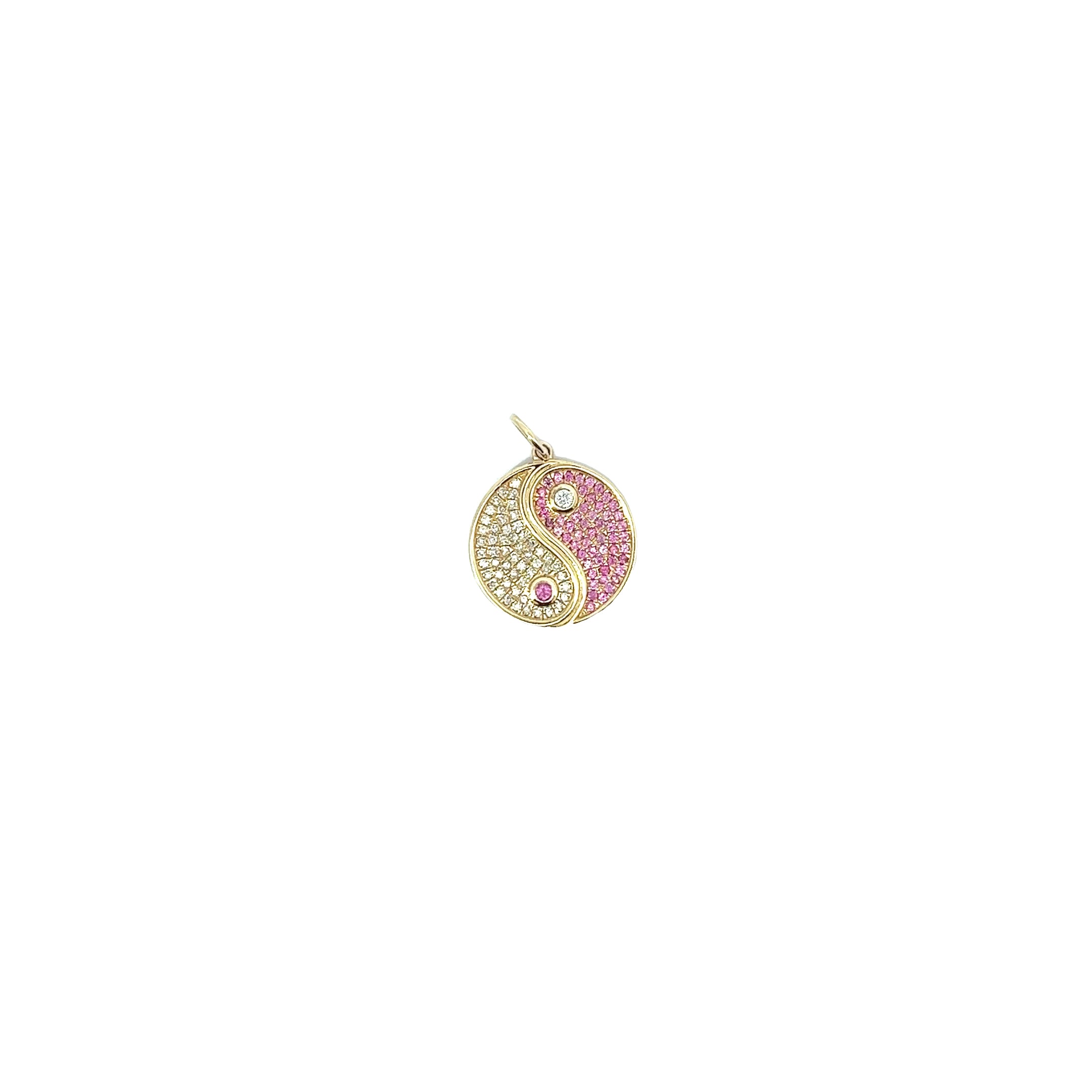 14k Yellow Gold .30ct Round Pink Sapphire and .27ct G VS2 Round Diamond Charm 2.8 gram
