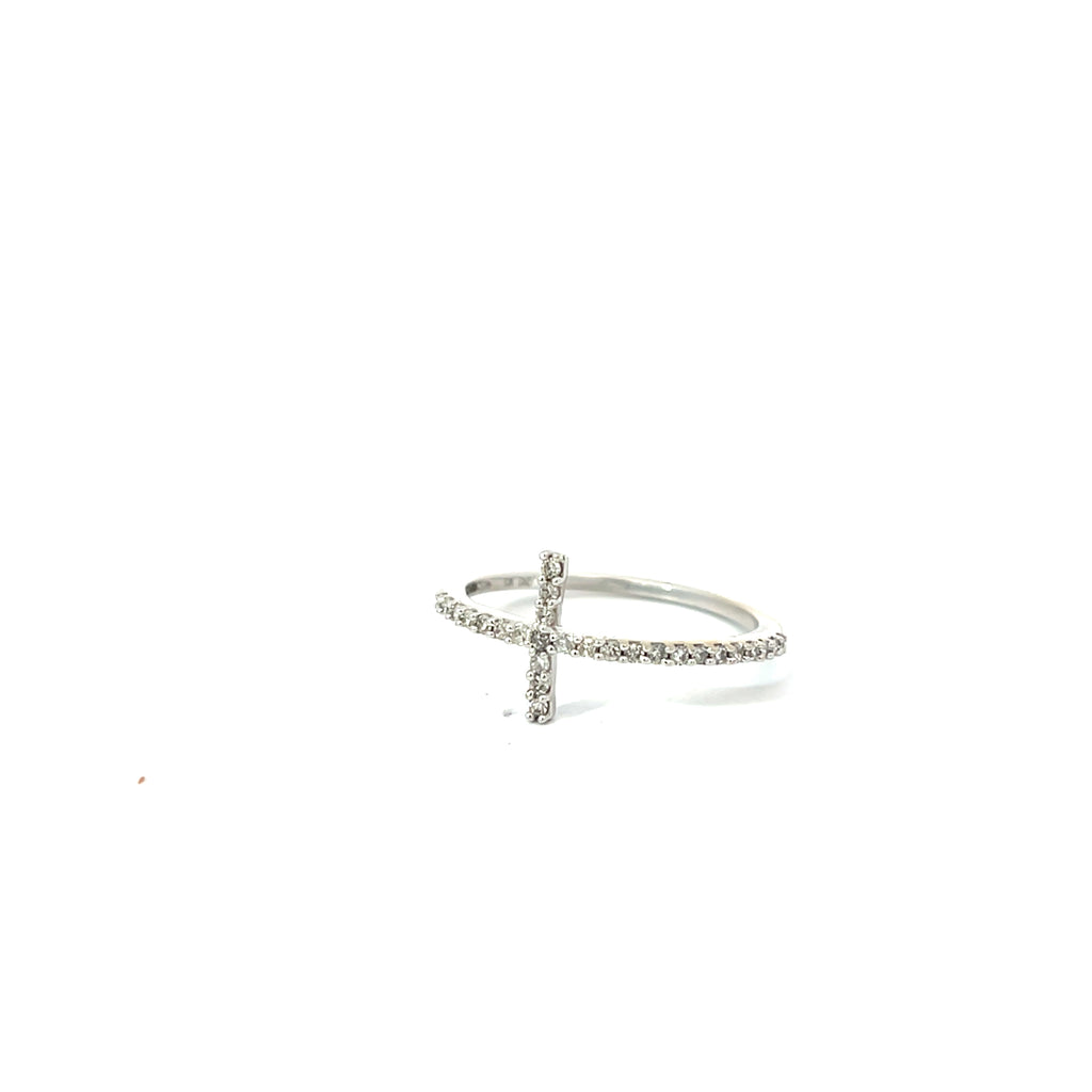10k White Gold .25ct H I1 Round Diamond Cross Ring