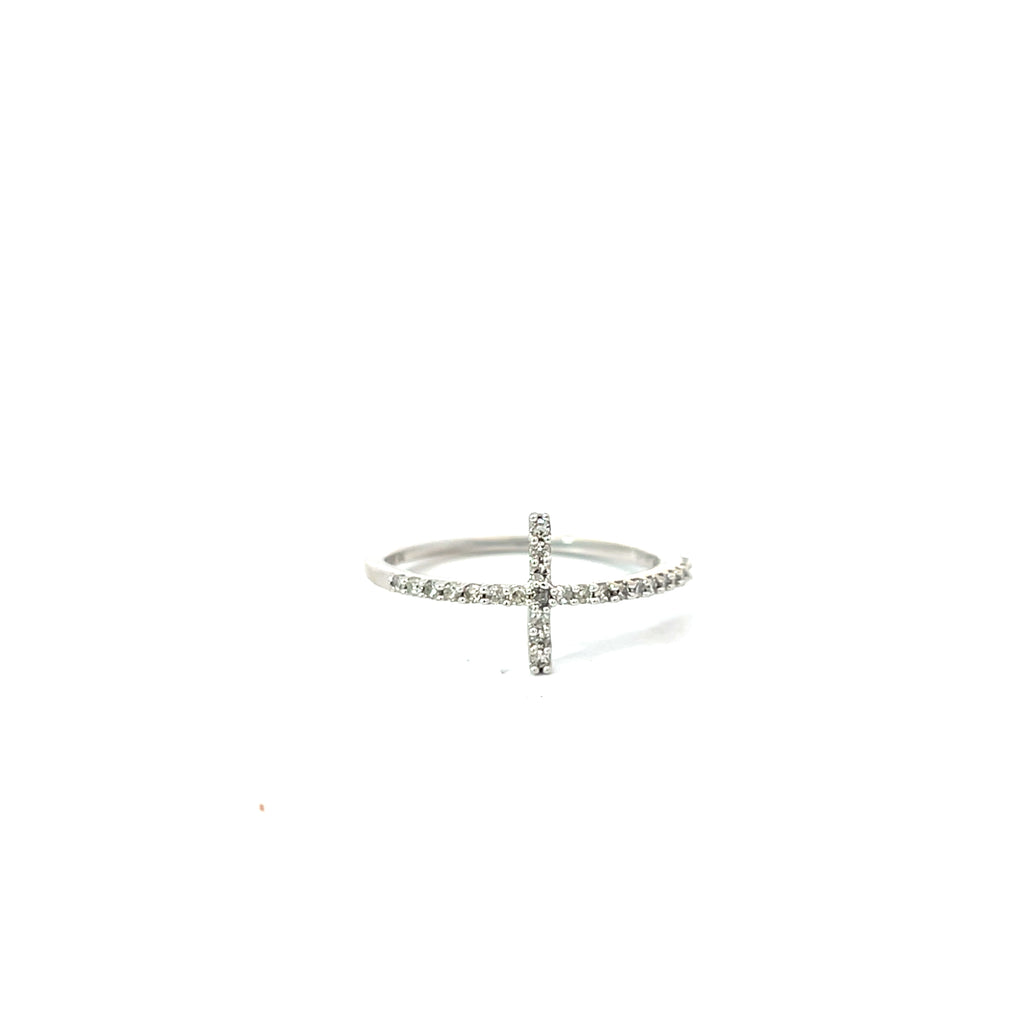 10k White Gold .25ct H I1 Round Diamond Cross Ring