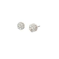 14k White Gold 1.10ct G H SI1 Round Cluster Diamond  Stud Earrings