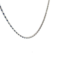 14k White Gold 3.00ct Round Blue Sapphire and 2.35ct G VS2 Round Diamond Tennis Necklace