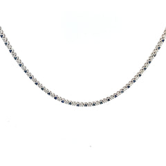 14k White Gold 3.00ct Round Blue Sapphire and 2.35ct G VS2 Round Diamond Tennis Necklace