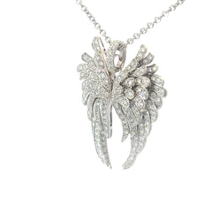 18k White Gold 3.00ct E VS1 Round Diamond Angel Wings Necklace