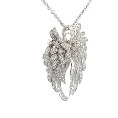 18k White Gold 3.00ct E VS1 Round Diamond Angel Wings Necklace