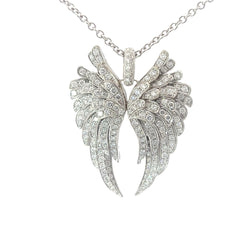 18k White Gold 3.00ct E VS1 Round Diamond Angel Wings Necklace