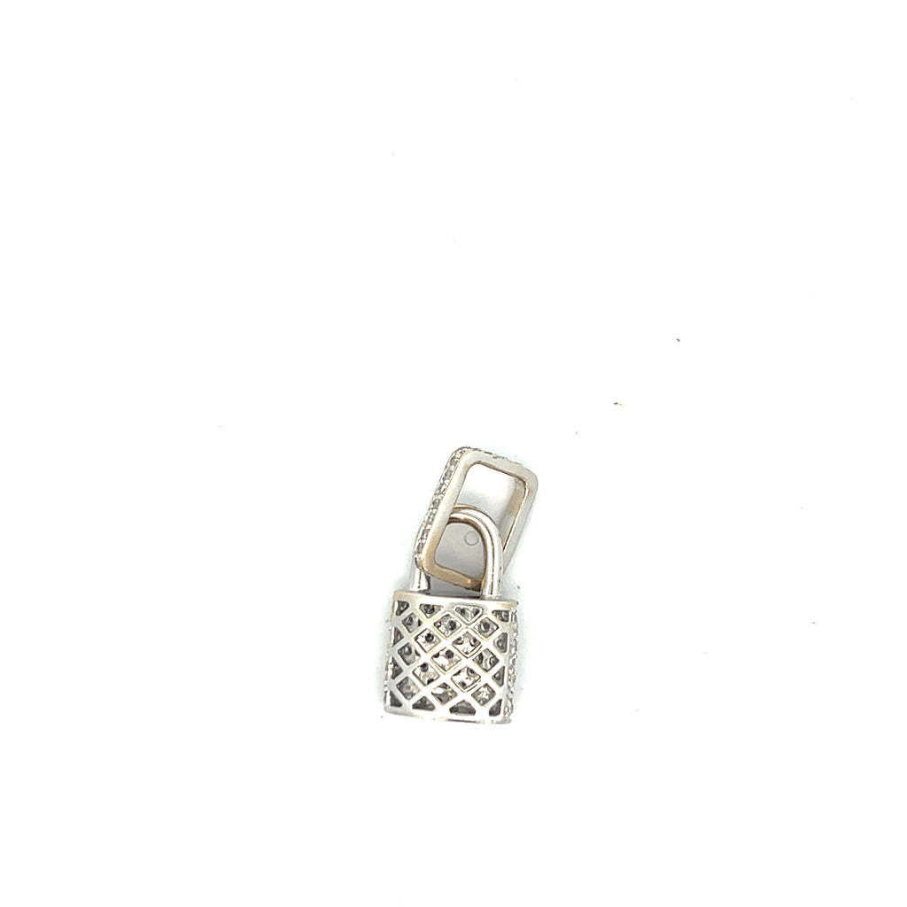 18k White Gold 1.00ct G VS2 Round Diamond Lock Pendant 1"x 1/2"