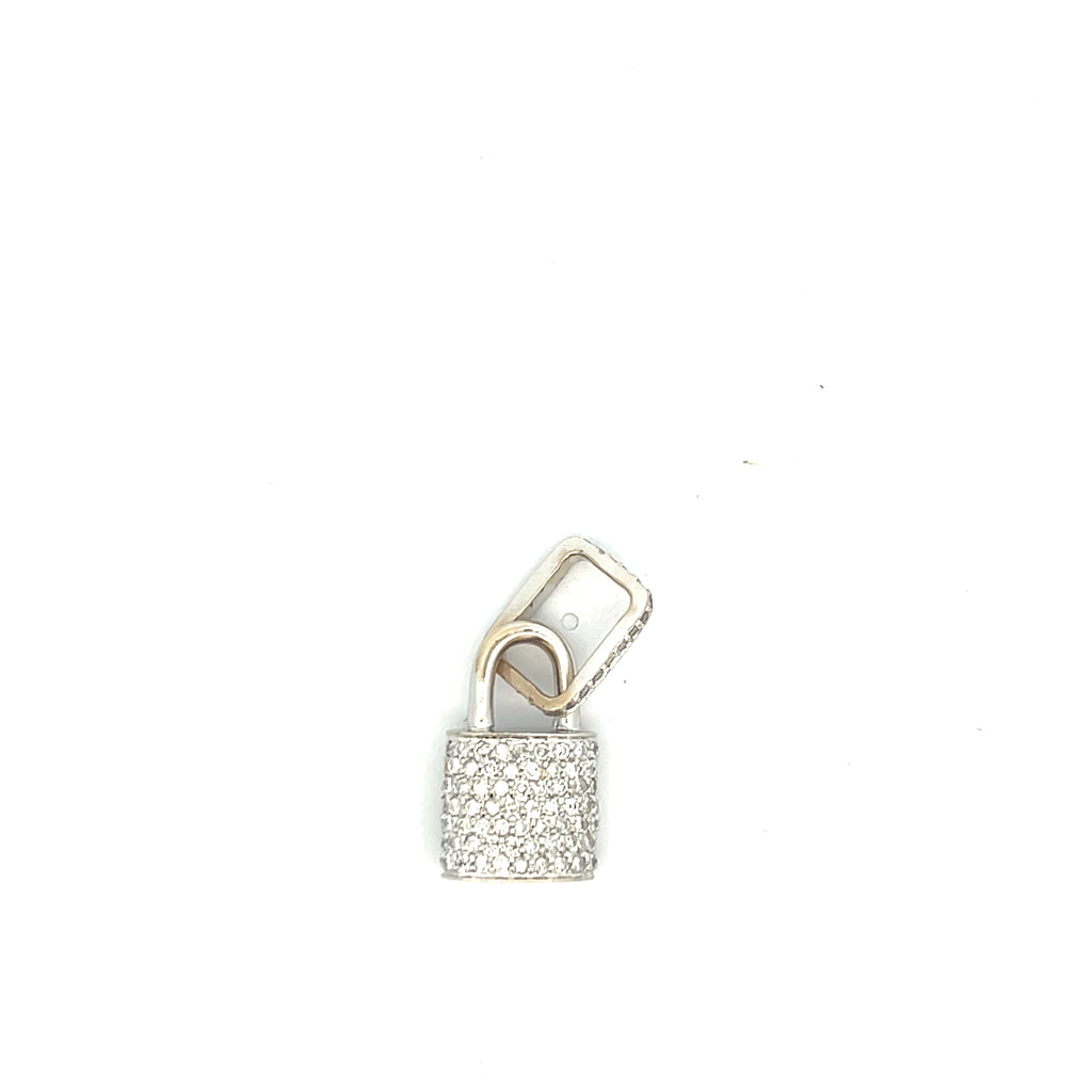 18k White Gold 1.00ct G VS2 Round Diamond Lock Pendant 1"x 1/2"