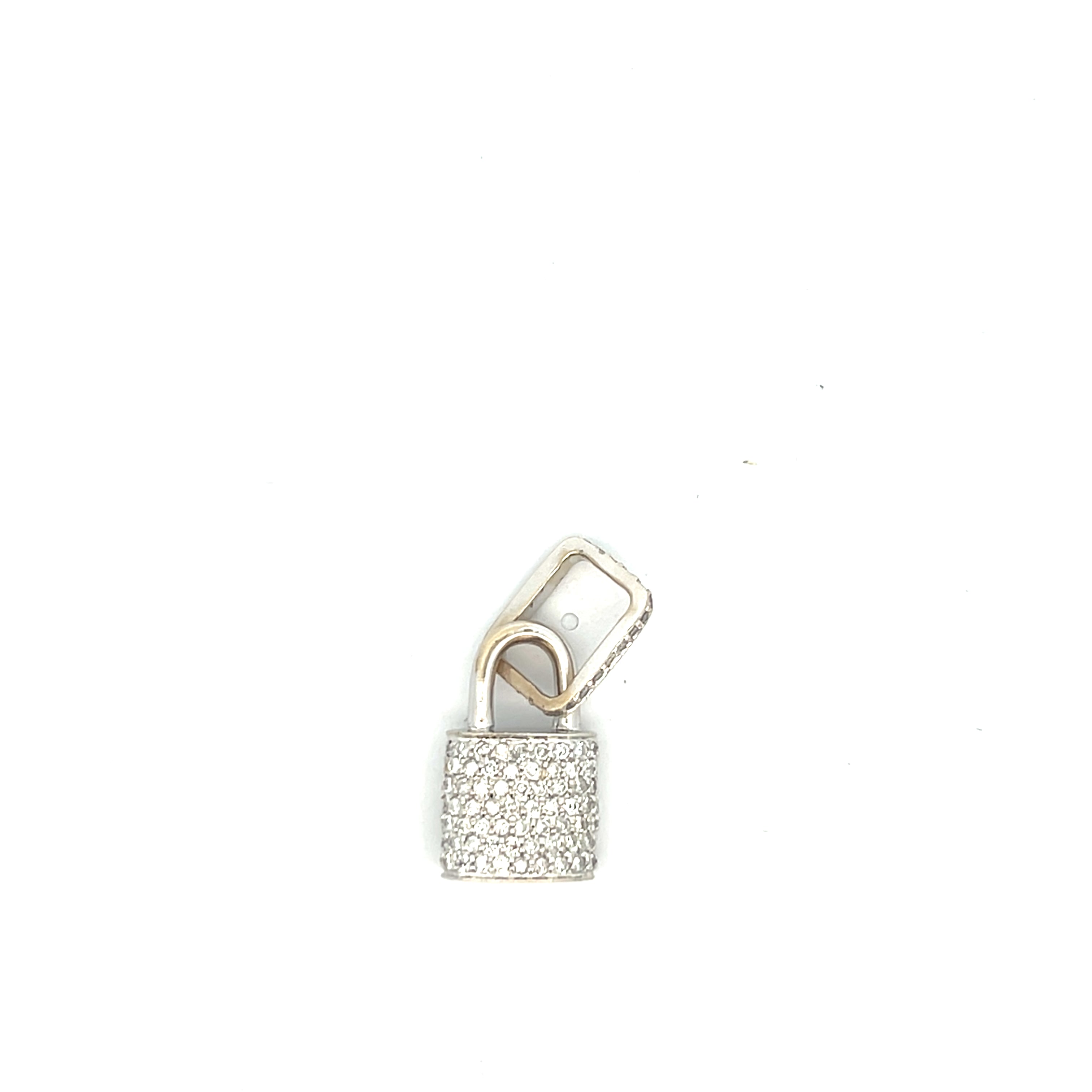 18k White Gold 1.00ct G VS2 Round Diamond Lock Pendant 1"x 1/2"