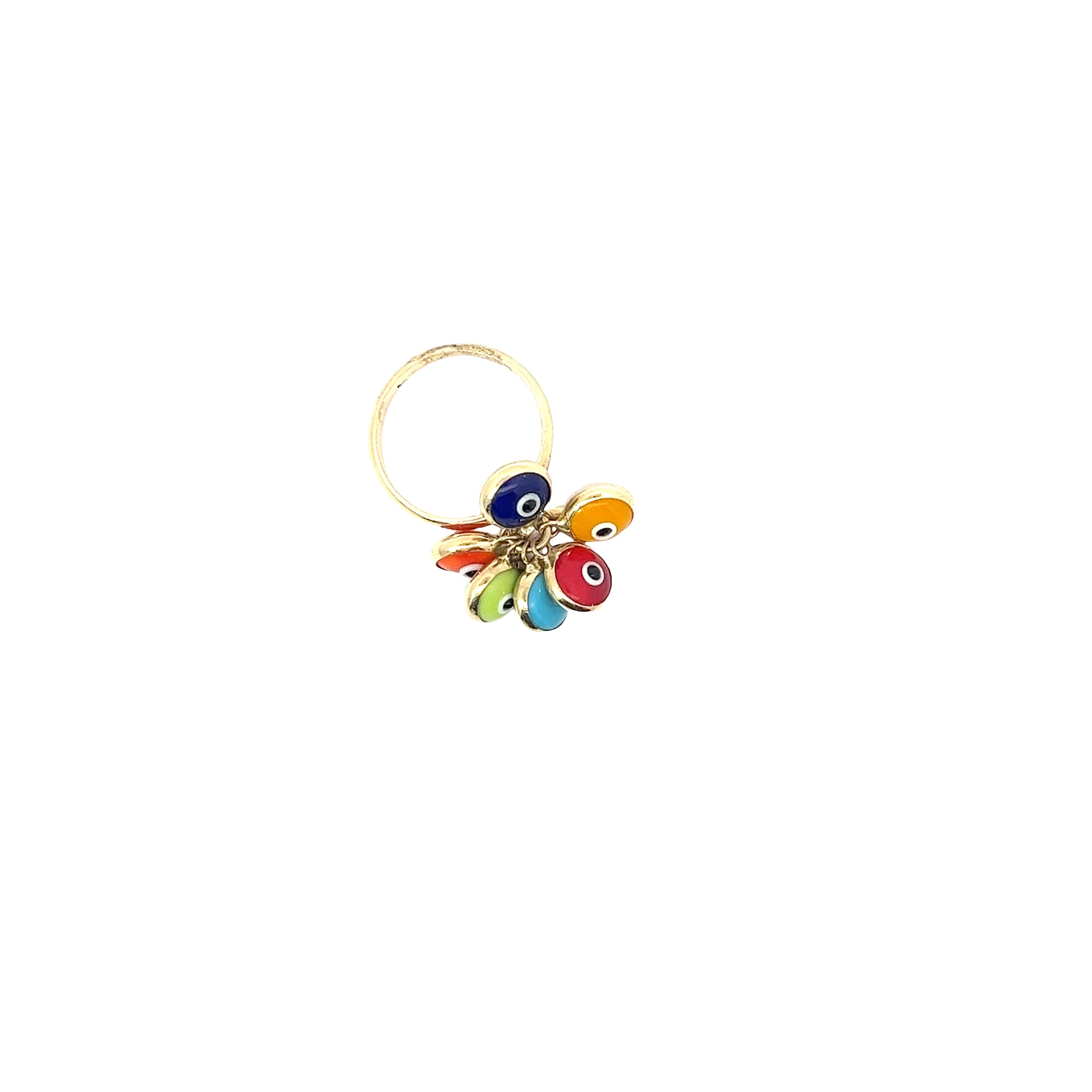 14K YELLOW GOLD MULTI COLOR EVIL EYE RING