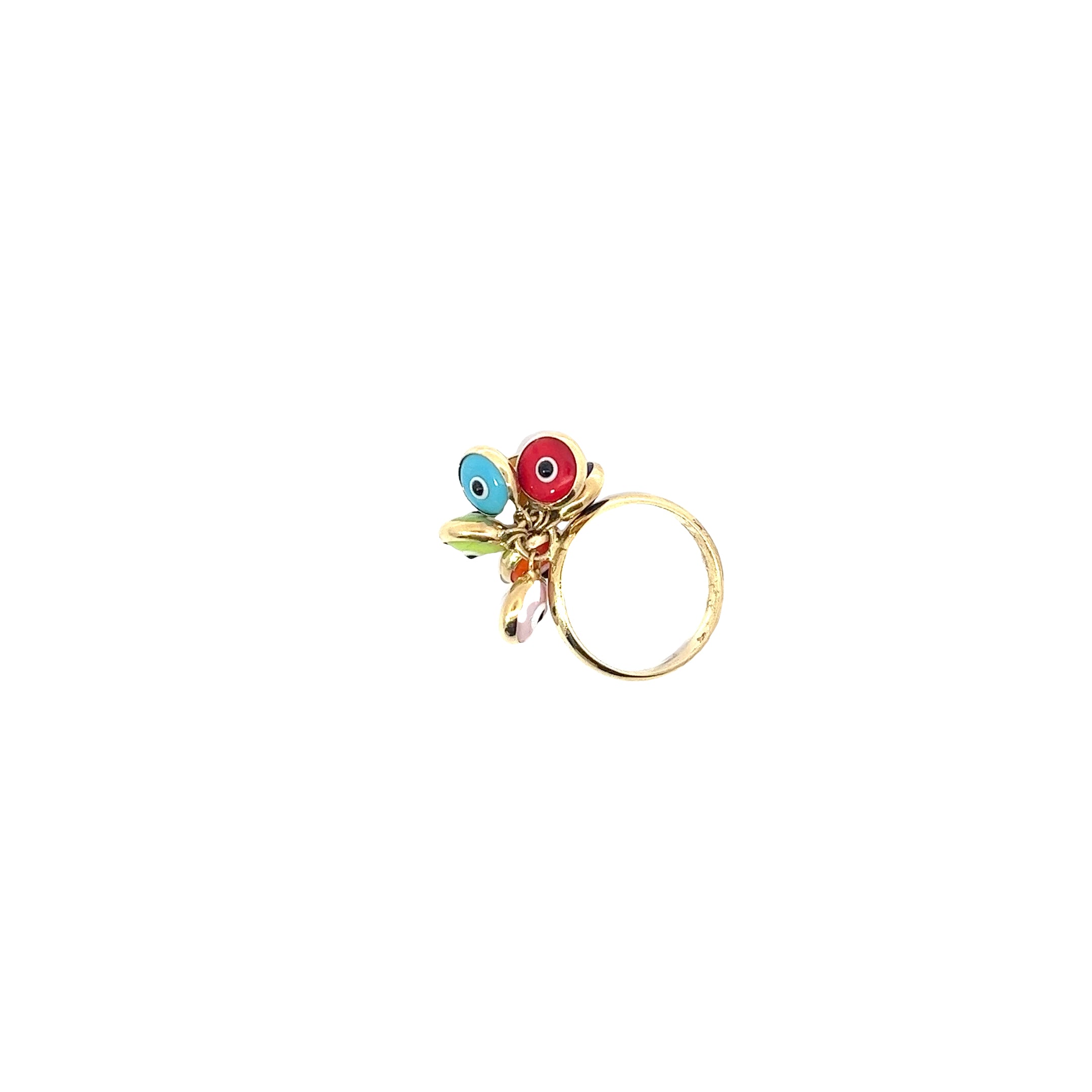 14K YELLOW GOLD MULTI COLOR EVIL EYE RING