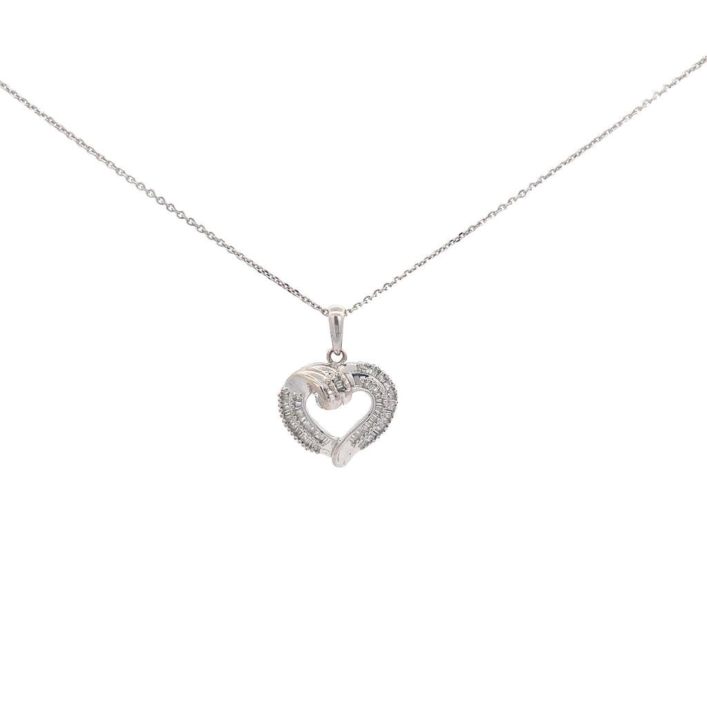 14k White Gold .35ct G SI1 Baguette Diamond Heart Necklace