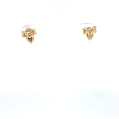 14k Yellow Gold Heart and Bow Stud Baby Earrings 0.50 gram