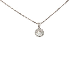 18k White Gold .35ct G VS2 Round Portuguese Cut Diamond with Halo .15ct G VS2 Round Diamond Pendant