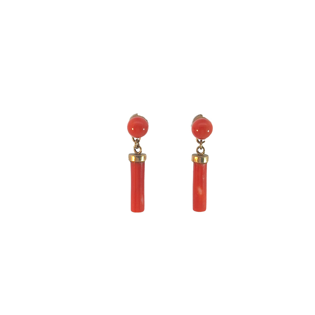 14K VINTAGE DANGLE/DROP CORAL EARRINGS