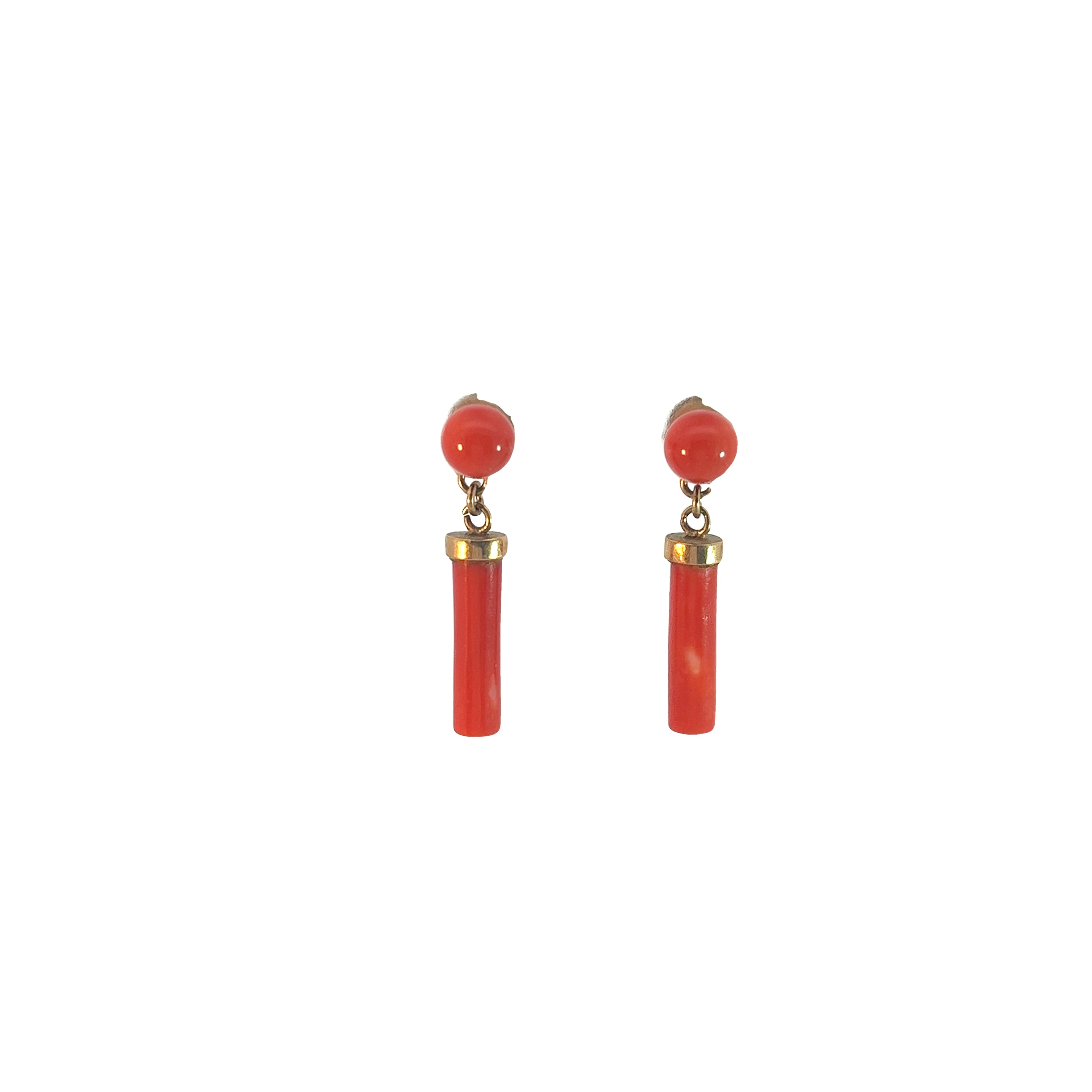 14K VINTAGE DANGLE/DROP CORAL EARRINGS