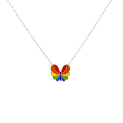 14KY MULTICOLORED ENAMEL BUTTERFLY NECKLACE