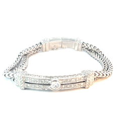 18k White Gold 2.00ct F VS2 Center Round Diamond/.55ct F VS2 Round Diamond Total of Weight Di Modolo Double Squared Wheat Bar Bracelet
