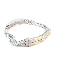 18k White Gold 2.00ct F VS2 Center Round Diamond/.55ct F VS2 Round Diamond Total of Weight Di Modolo Double Squared Wheat Bar Bracelet