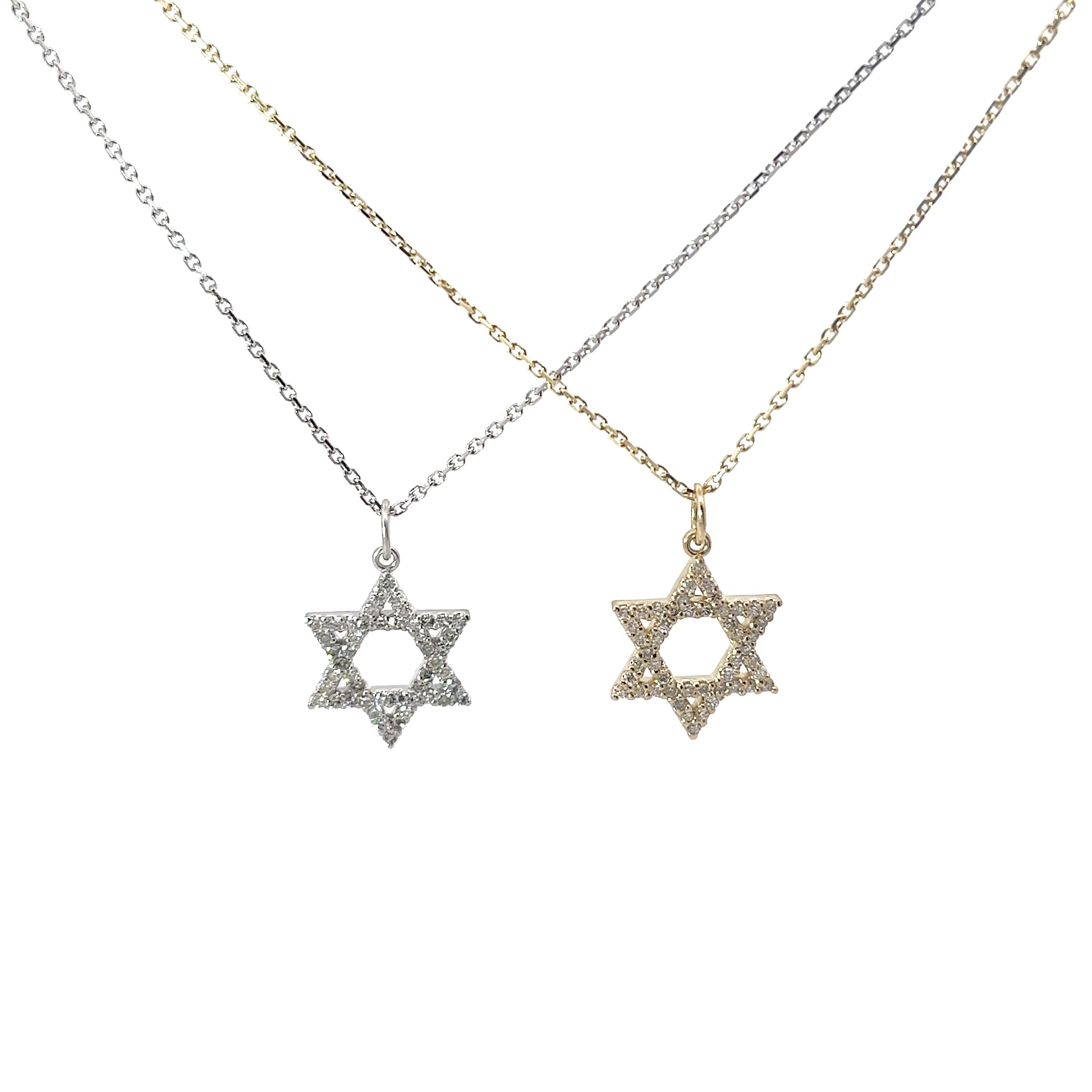 14k White and Yellow Gold .35ct H SI1 Round Diamond Star of David Pendant