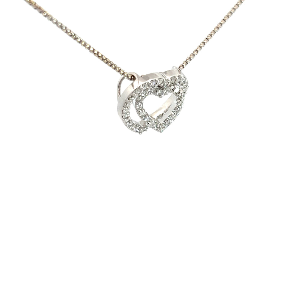 14k White Gold .50ct F VS2 Round Diamond Double Heart Necklace