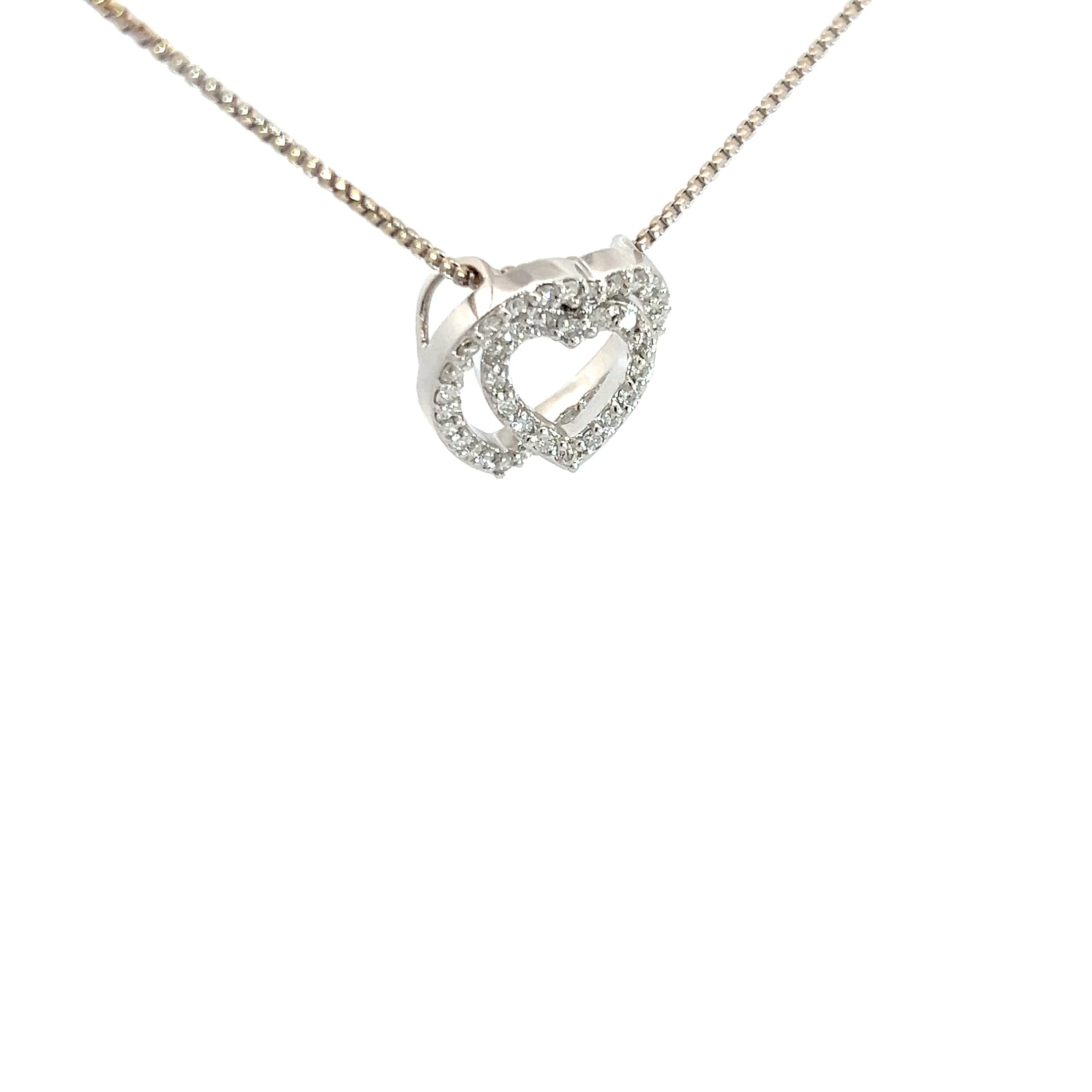 14k White Gold .50ct F VS2 Round Diamond Double Heart Necklace