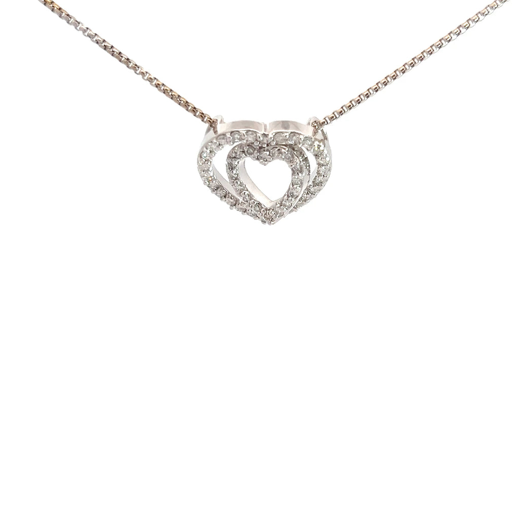 14k White Gold .50ct F VS2 Round Diamond Double Heart Necklace