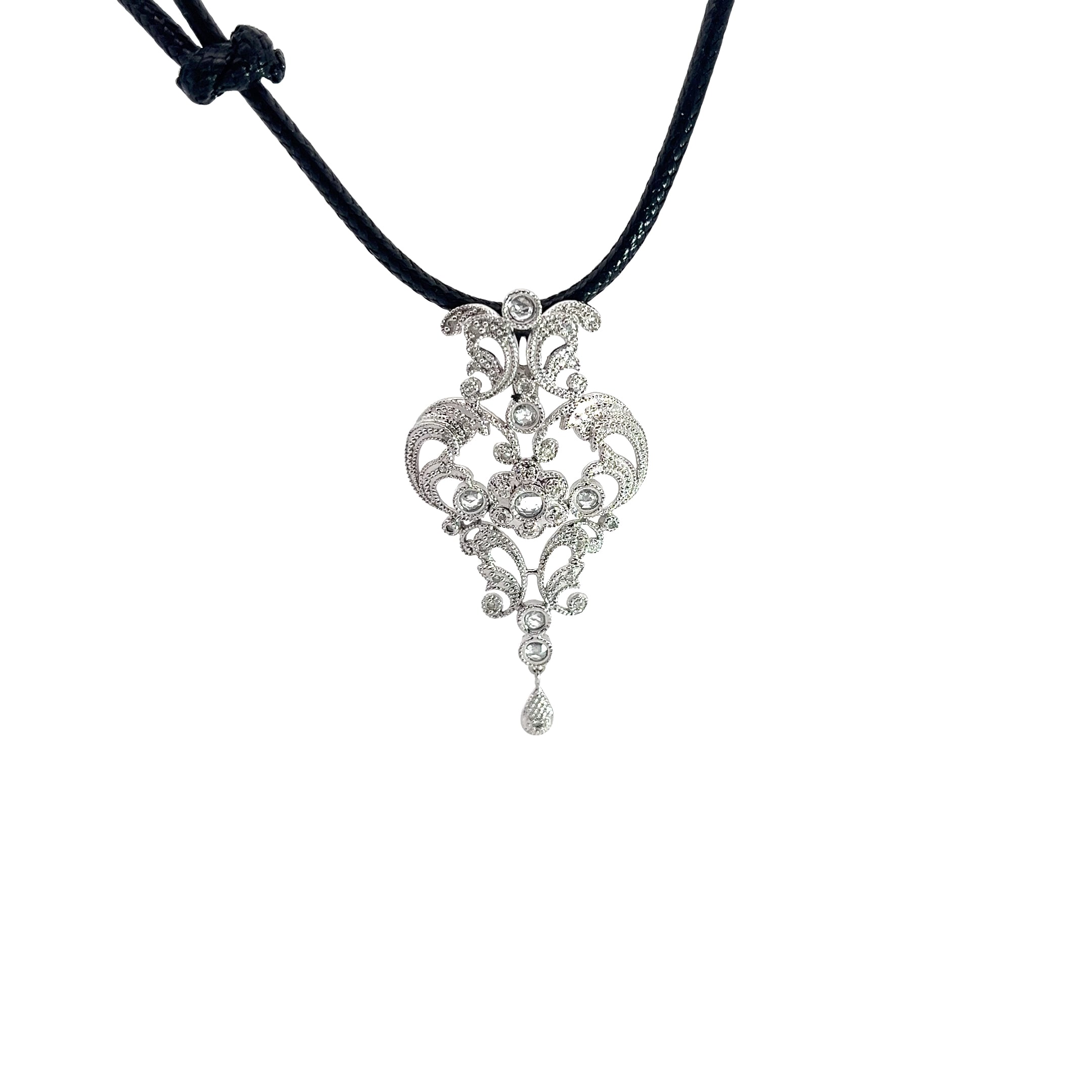 14k White Gold .50ct G SI1 Rose Cut Round Diamond Vintage Necklace 24"inch